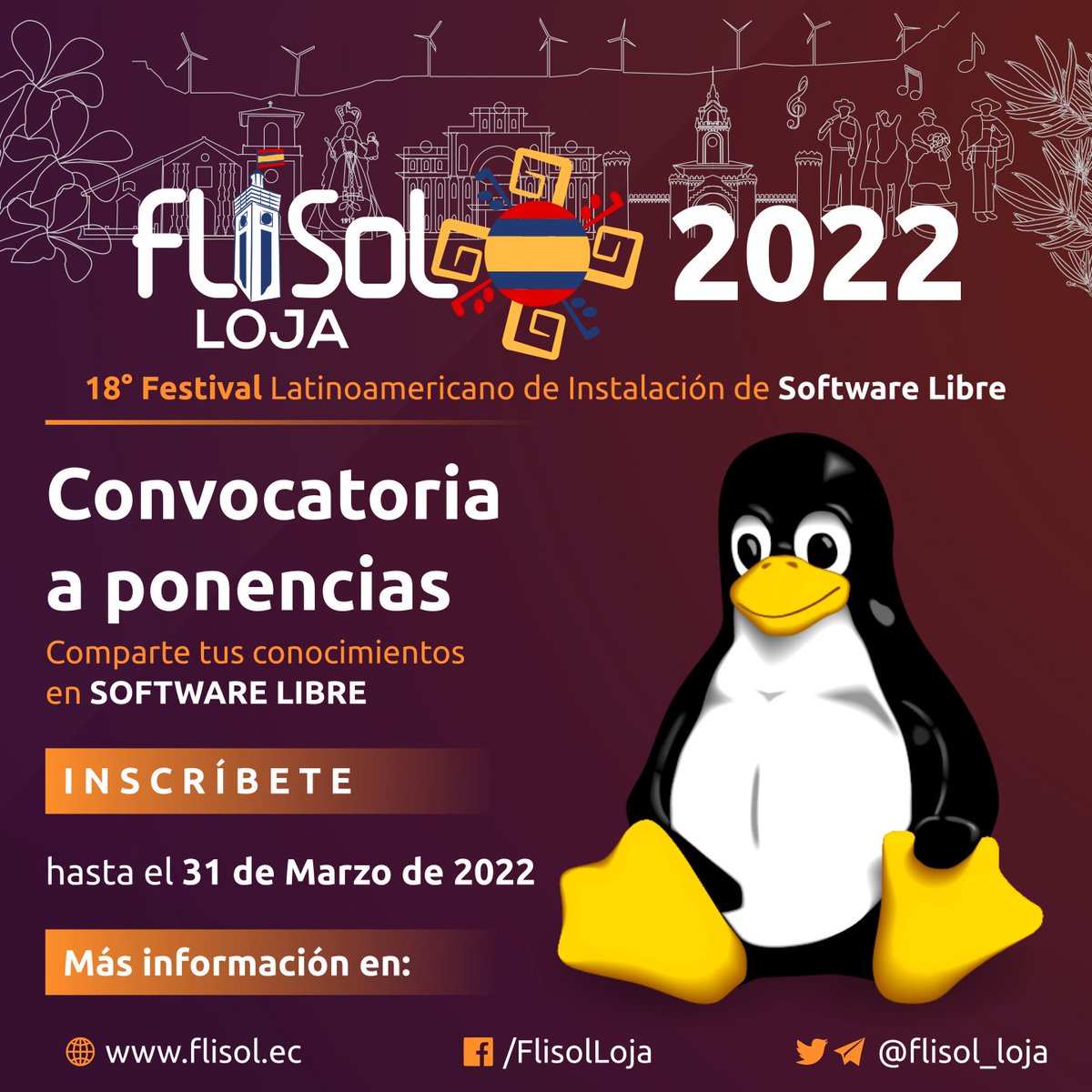 ¿Quieres formar parte del #FLISoLLoja?🤔

Comparte tu trabajo, tus pasiones y tu amor por el conocimiento libre🤗

🥰Registra tu ponencia en flisol.ec, sede Loja