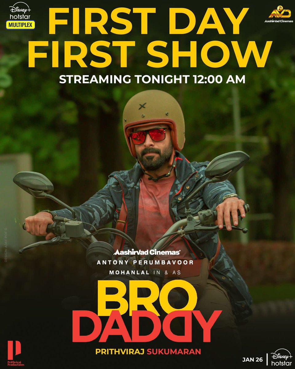 PrithviOfficial's tweet photo. @BroDaddyMovie Streaming on @DisneyHotstarP from midnight 12:00 AM IST, 26/01/2022! 😊 https://t.co/CSAn4TGedI