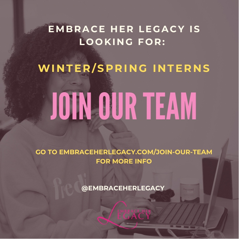 EmbraceLegacy's tweet image. Be apart of the magic that is Embrace Her Legacy by applying to be our 2022 Winter/Spring Intern 💕
Visit our website for more info! 
#internship #winterinternship #springinternship #intern #embraceherlegacy #learn #graphicdesign #jobs #socialmedia #winter #spring #nonprofit