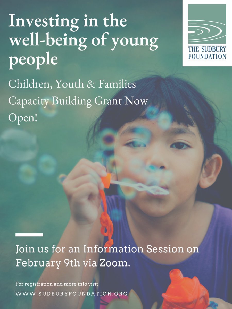 Join us on February 9th via zoom for an Information Session about our Children, Youth &amp; Families Capacity Building Grant Program! us02web.zoom.us/meeting/regist…