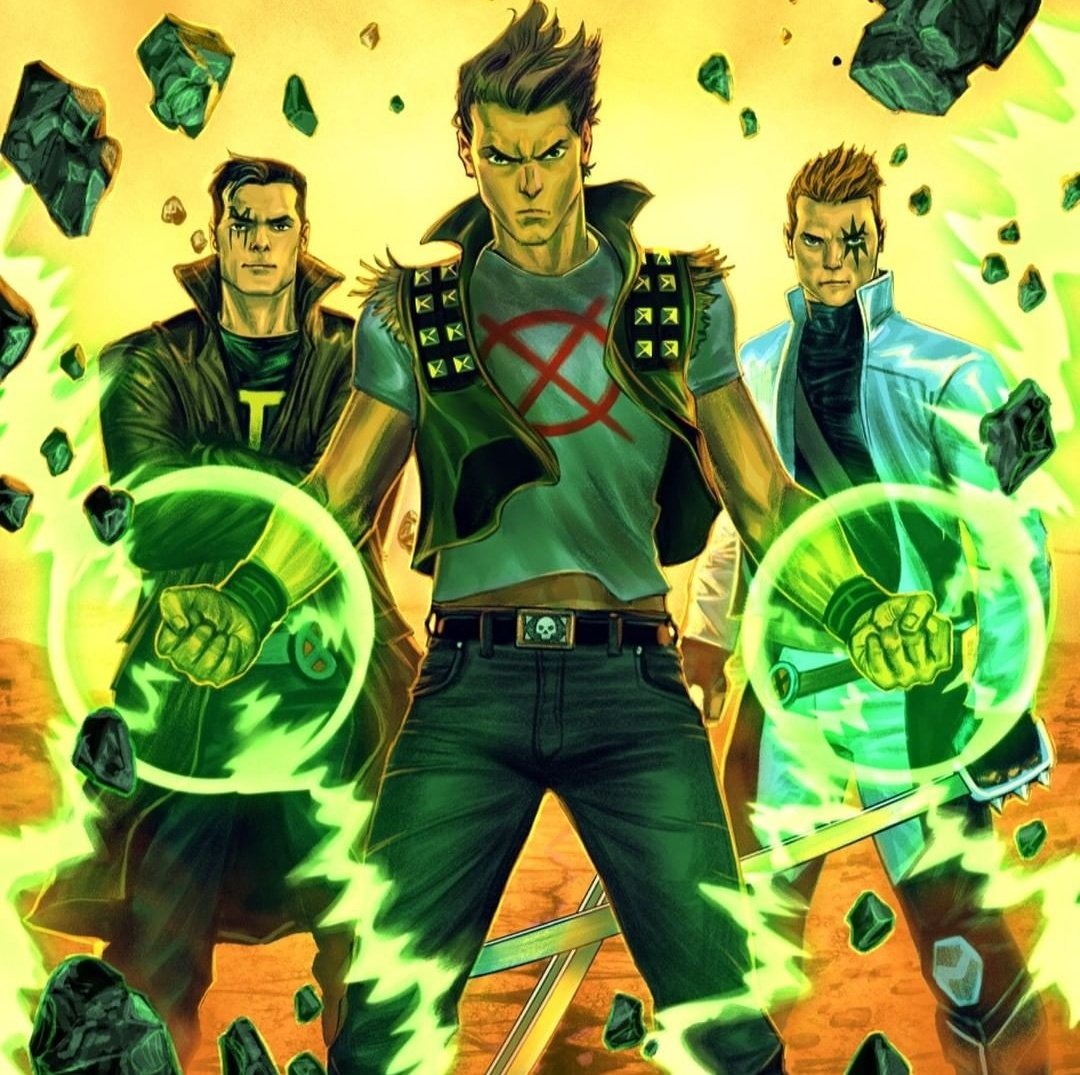 RPHutch1975's tweet image. Nahuel Grego art for the Legendary Messiah Complex card game from Upperdeck! 
#MultipleMan #Rictor #Shatterstar