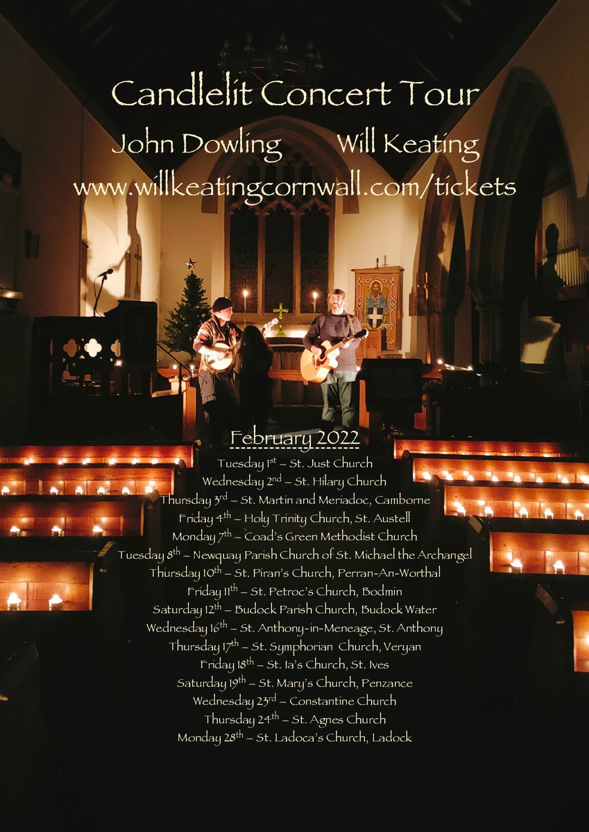 In a weeks time, myself &amp; John Dowling will be starting our Candlelit Concert Tour of Cornish churches!!  We may be coming to a church near you!!  Tickets available from www.willkeatingcornwall@gmail.com/tickets #cornwall #livemusic #Church #Candles #folkmusic @AnoushkaonTV