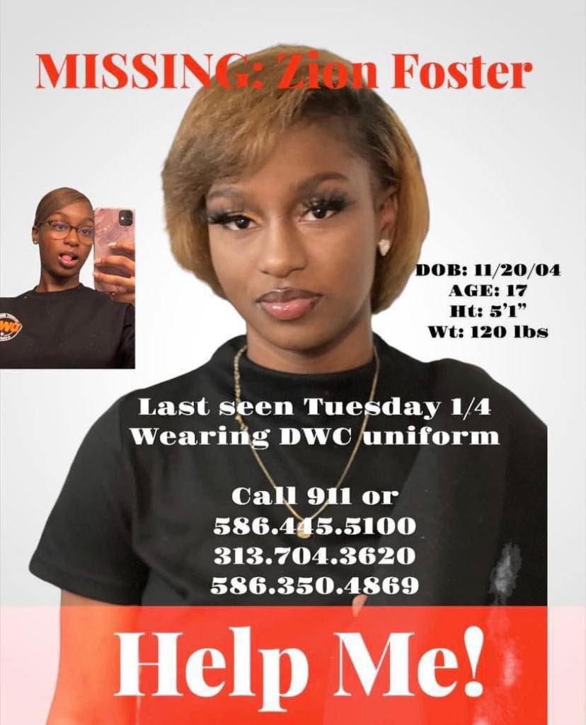 TrueCrimeSister's tweet photo. #ZionFoster is a #missing 17 year old who was last seen at her home in Eastpointe, #Michigan on 1/4/22 wearing her Detroit Wing Company uniform. She texted her mother letting her know that she was on her way home but never made it. #BringZionHome #MissingPersons https://t.co/QGtH154nib