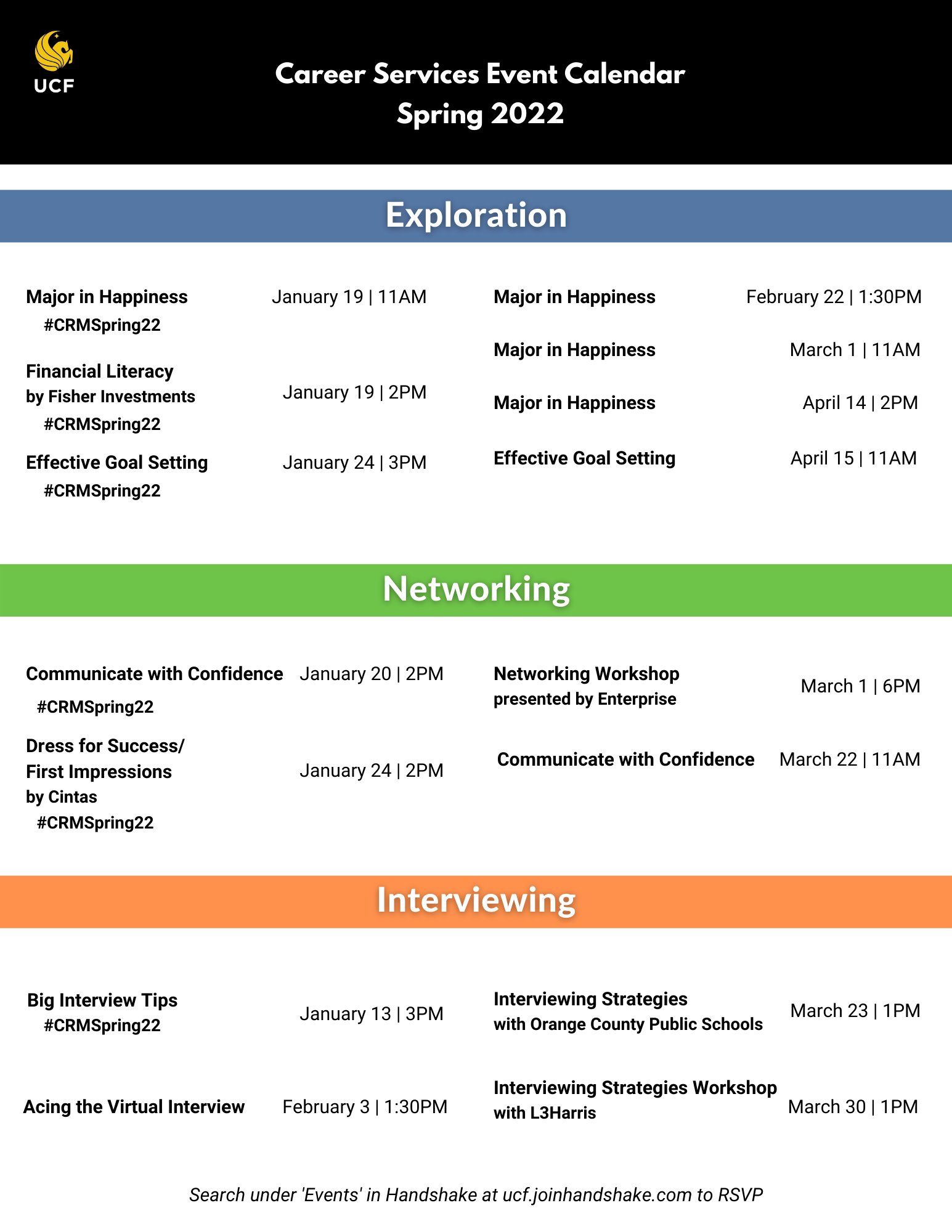 Ucf Schedule Spring 2022 Ucf Career Services On Twitter: "Don't Miss Out On The Events Happening  This Spring Semester! Search Under 'Events' In Handshake To Rsvp  #Careerservices #Spring22Events #Resources #Ucf Https://T.co/Pw6Pd1Pfkh" /  Twitter