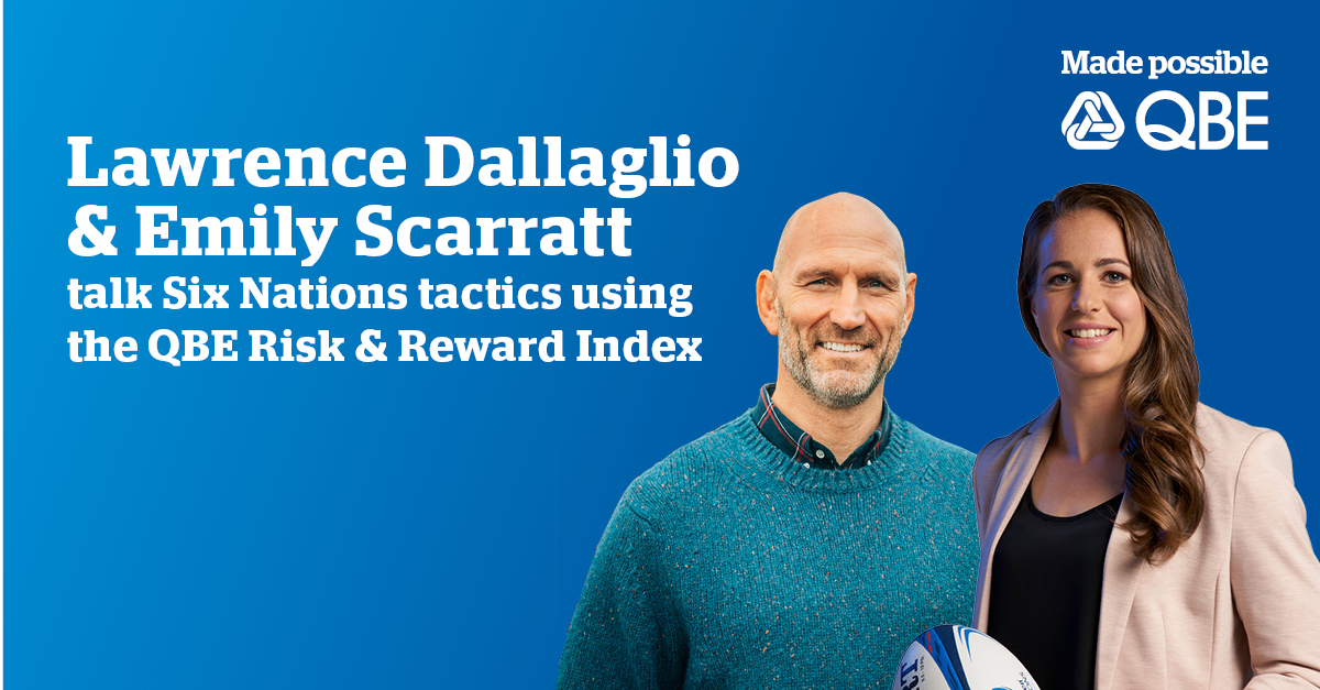 Excited for this year's #SixNations? Join us for our Six Nations webinar with rugby legends Lawrence Dallaglio and Emily Scarratt. They will be talking tactics and predictions for this year's Six Nations using QBE's Risk and Reward Index. Register here👉bit.ly/3qZwFJP