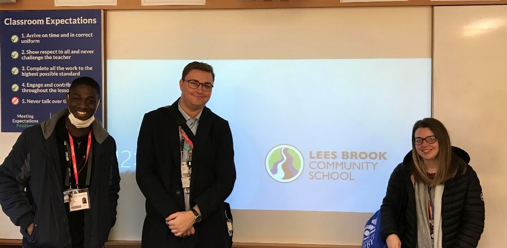 .@CharlotteWA_UoD, @NatAddai, and Jack, our Student Ambassador, visited Year 9 students at @LeesBrookSchool this morning. They delivered their P2S Progression Pathways workshops to help students to plan their pathway to their chosen career. #WideningAccessDerby #DerbyOutreach