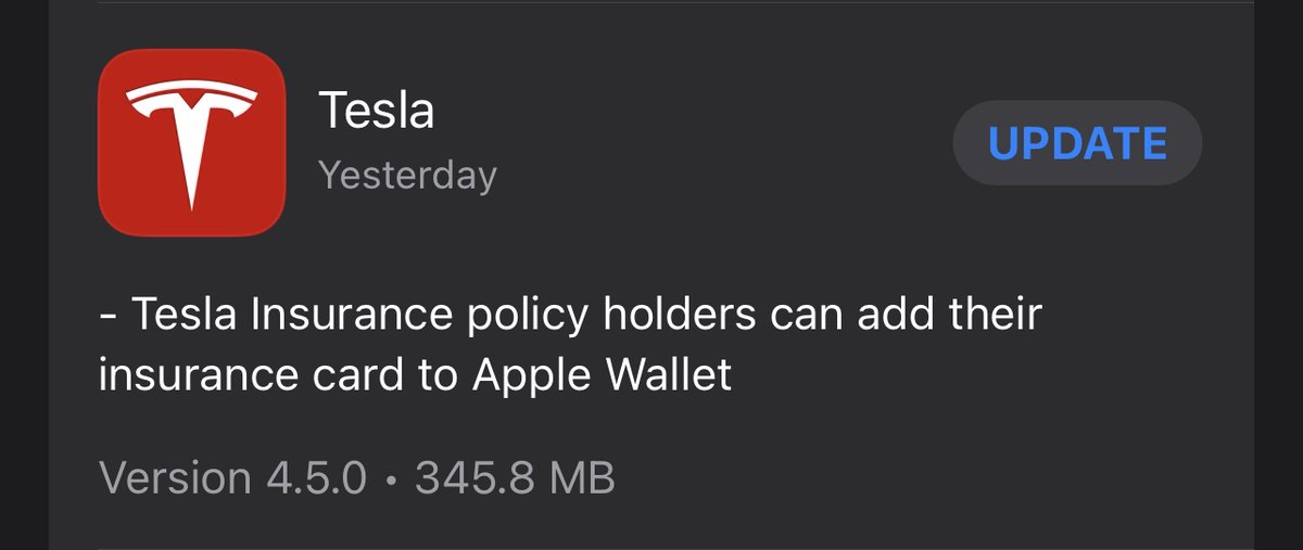 DatHandsomeJerk's tweet photo. #TeslaAppUpdate available!
Version: 4.5.0
+Insurance
+Apple wallet https://t.co/GaGvuB4xGp