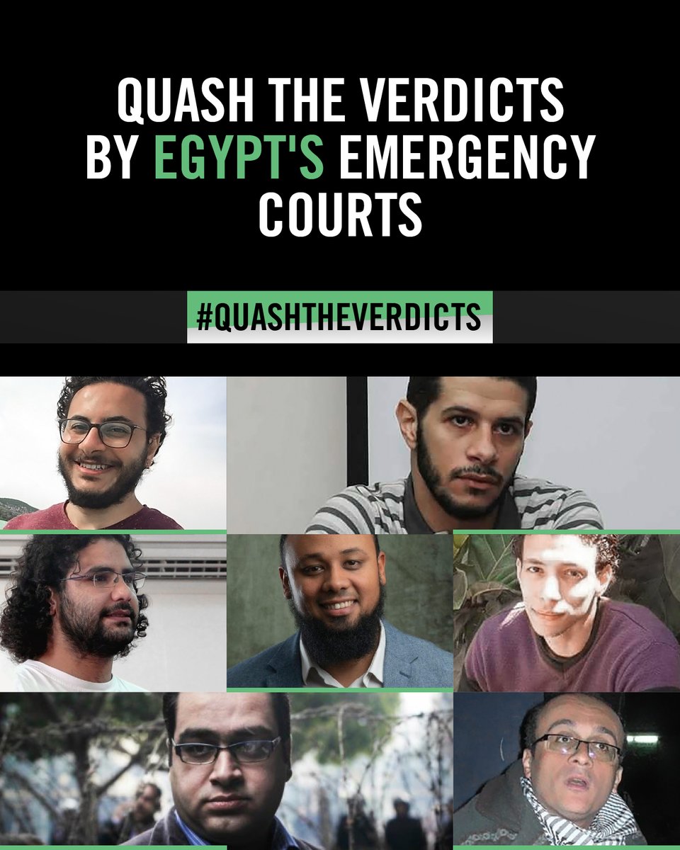 AmnestyMENA's tweet photo. In 2021, #Egyptian emergency courts sentenced 7 human rights defenders and #activists to 4 or 5 years in prison for exercising their #HumanRights in #UnfairTrials. #Verdicts are final and cannot be appealed. Call on @AlsisiOfficial to #quashtheverdicts and release them NOW https://t.co/iOHtuuINNh
