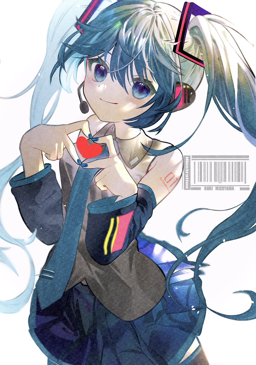 hatsune miku 1girl solo heart hands skirt twintails heart necktie  illustration images