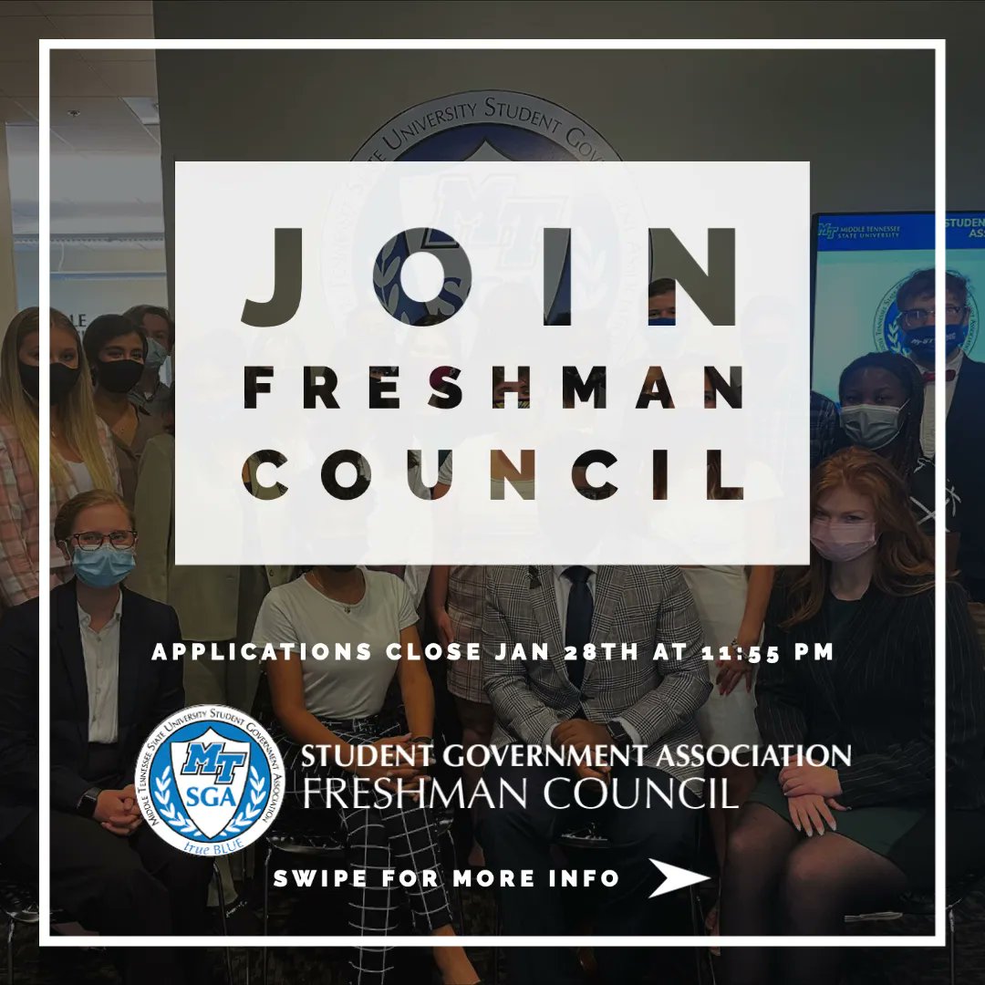 MTSUSGA's tweet image. Apply to be a part of Freshman Council! Application in bio! #mtsu #blueraiders #mtsusga