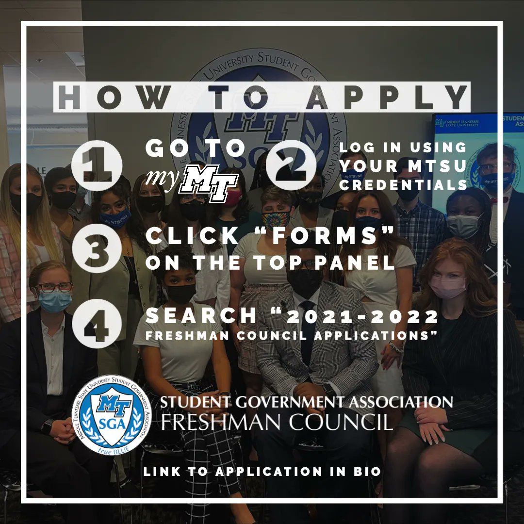 MTSUSGA's tweet image. Apply to be a part of Freshman Council! Application in bio! #mtsu #blueraiders #mtsusga