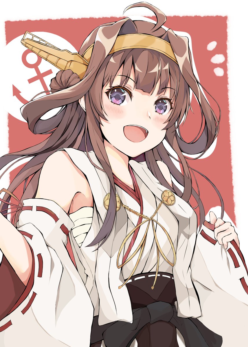 kongou (kancolle) 1girl solo brown hair long hair ahoge double bun hair bun  illustration images