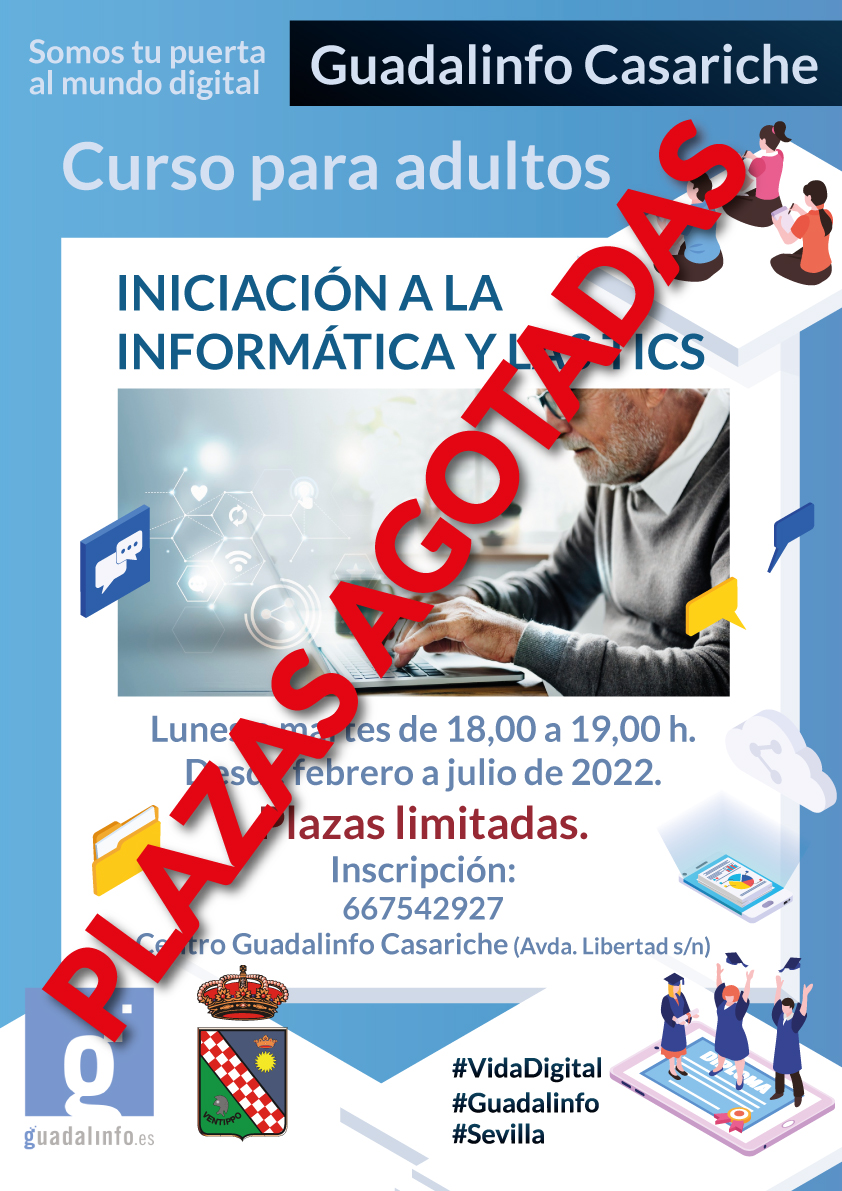 Anunciamos que debido a la gran acogida del curso de Iniciación a la Informática y sintiéndolo mucho, se han cubierto las plazas (incluso con una ampliación de las mismas) en apenas dos días. Os esperamos en futuros cursos.