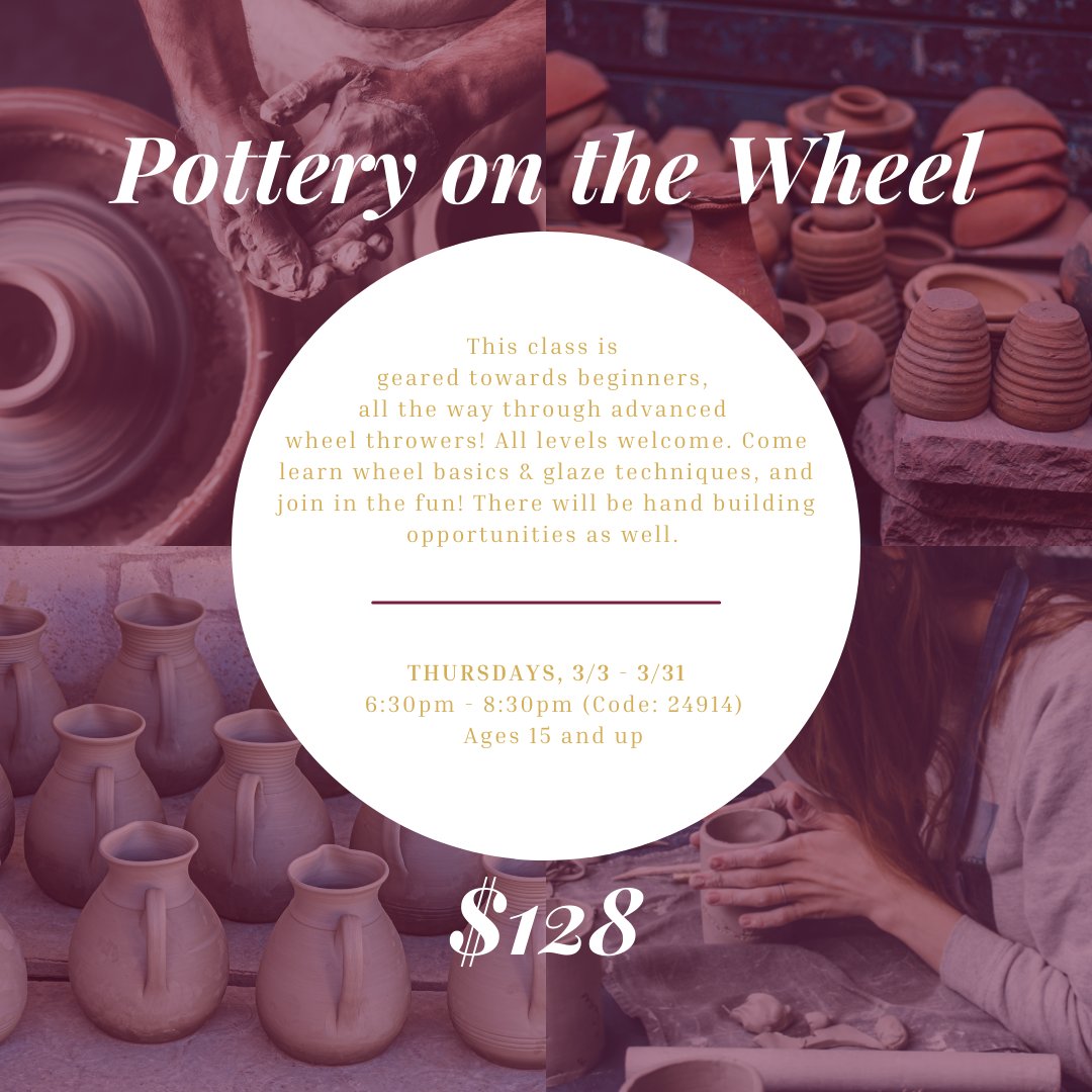 ArtStationCobb's tweet photo. Your head will be spinning with joy when you sign up to our upcoming Pottery on the Wheel classes!

To register, visit https://t.co/XmdtvQ3Bkb or give us a call at 770-514-5930. #pottery #cobbparks #cobbculturalaffairs #adultclay #handbuilding #art #wheelthrowing #claythrowing https://t.co/drt69IxM3h