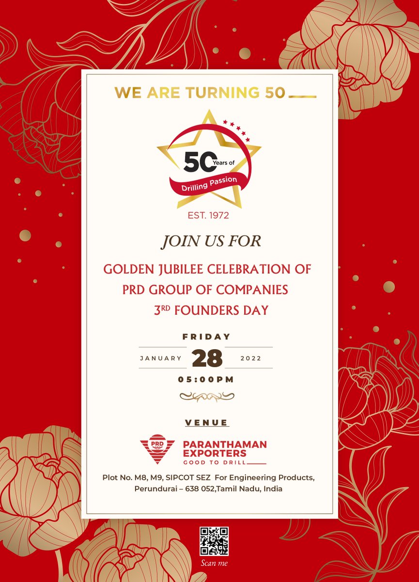 Paran_TT's tweet photo. This 3rd Founders day - 28th JAN 2022| 5pm IST - We are Celebrating our Golden Jubilee which we would like to invite all. We are Live, WE are Excited,
WE ARE PRD____
Youtube
https://t.co/v4k5MSRD1i
FB
https://t.co/ONhl42W791
#PRDFAM #prd50 #viral #virtual #foundation #live https://t.co/2QEMnvl5rU