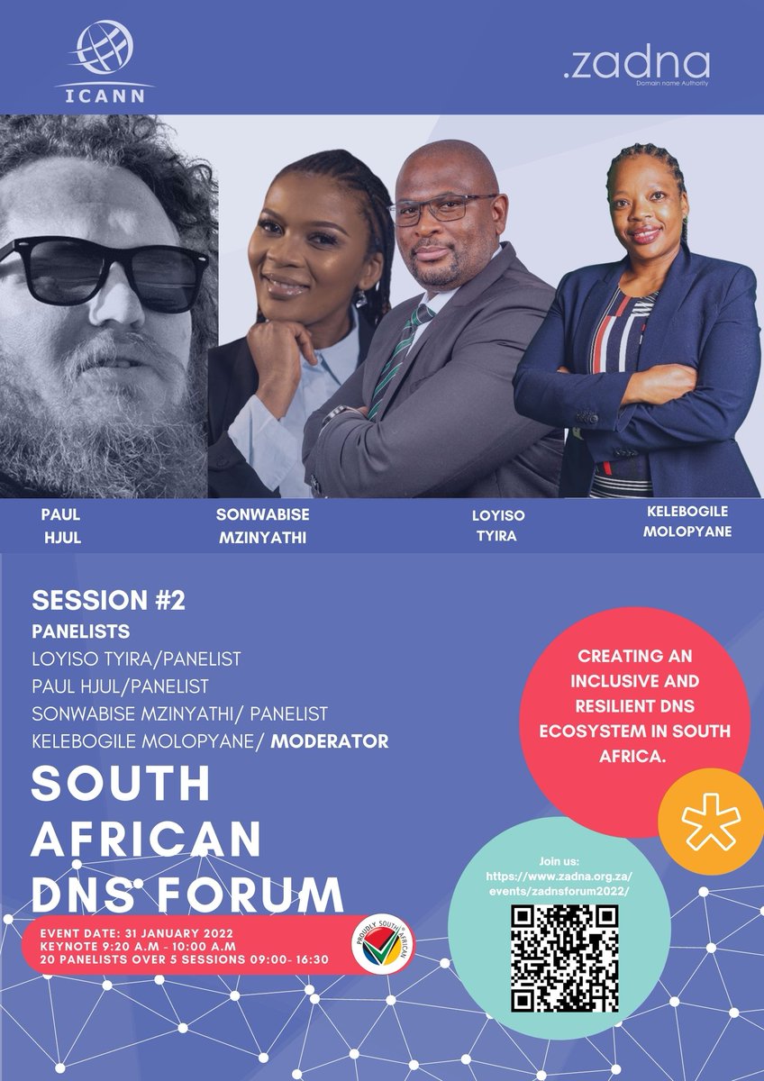 Come and learn from industry experts as they unpack the theme "Creating an Inclusive and Resilient DNS Ecosystem in South Africa"​

​Register today: bit.ly/3qQ33yg ​

#ZADNS Forum <a href="/ICANN/">ICANN</a> <a href="/ProudlySA/">Proudly South African</a> <a href="/Official_ZAIGF/">South African Internet Governance Forum</a> @Sonwabise