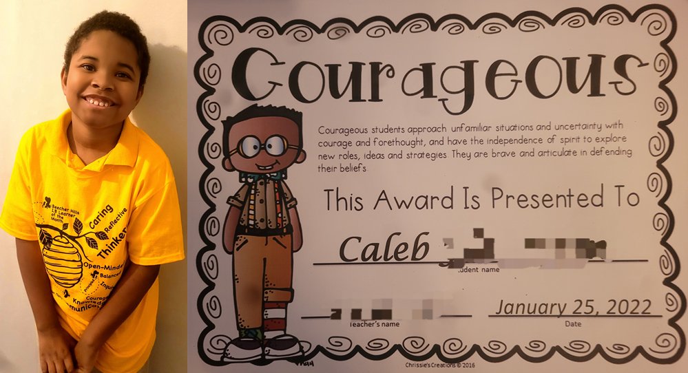 triciaharris's tweet photo. I am so proud of my 9 yo son for being selected as his 3rd-grade class IB Learner of the Month for January for being courageous!  Caleb was all smiles this morning wearing his IB Learner t-shirt 💗 Virtual celebration tonight!

#TalkUpAPS #specialeducation #autism https://t.co/GUl6k88Vmy