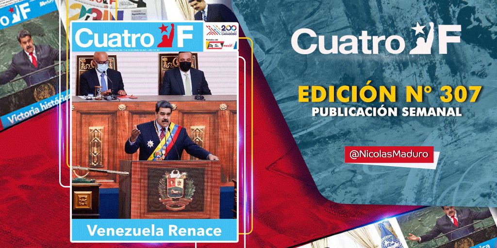 NicolasMaduro's tweet photo. Compartan con sus amigos y familiares la edición N° 307 del semanario @CuatroFWeb, que recoge los temas en tendencia que darán paso a la nueva etapa de la Revolución con las 3R.Nets. ¡Descarga! ==> https://t.co/hKNw97XzKs https://t.co/UPWtfaidob