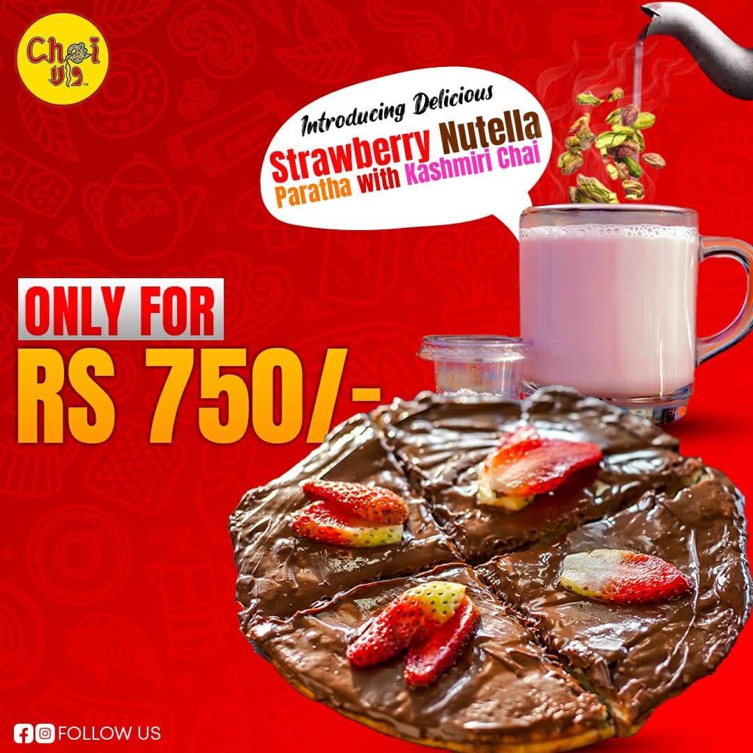 chaiwalapk's tweet photo. Strawberry season is upon us and what better way to make the most of it than trying our delicious Strawberry Nutella Paratha with super tasty Kashmiri Chai only for Rs 750/-

Head over to Chai Wala ☕️ today 🚗 and order your favorite Combo.

#PeeyoMagarPyaarSe #Chaiwalapk https://t.co/YtM5zwxnBQ