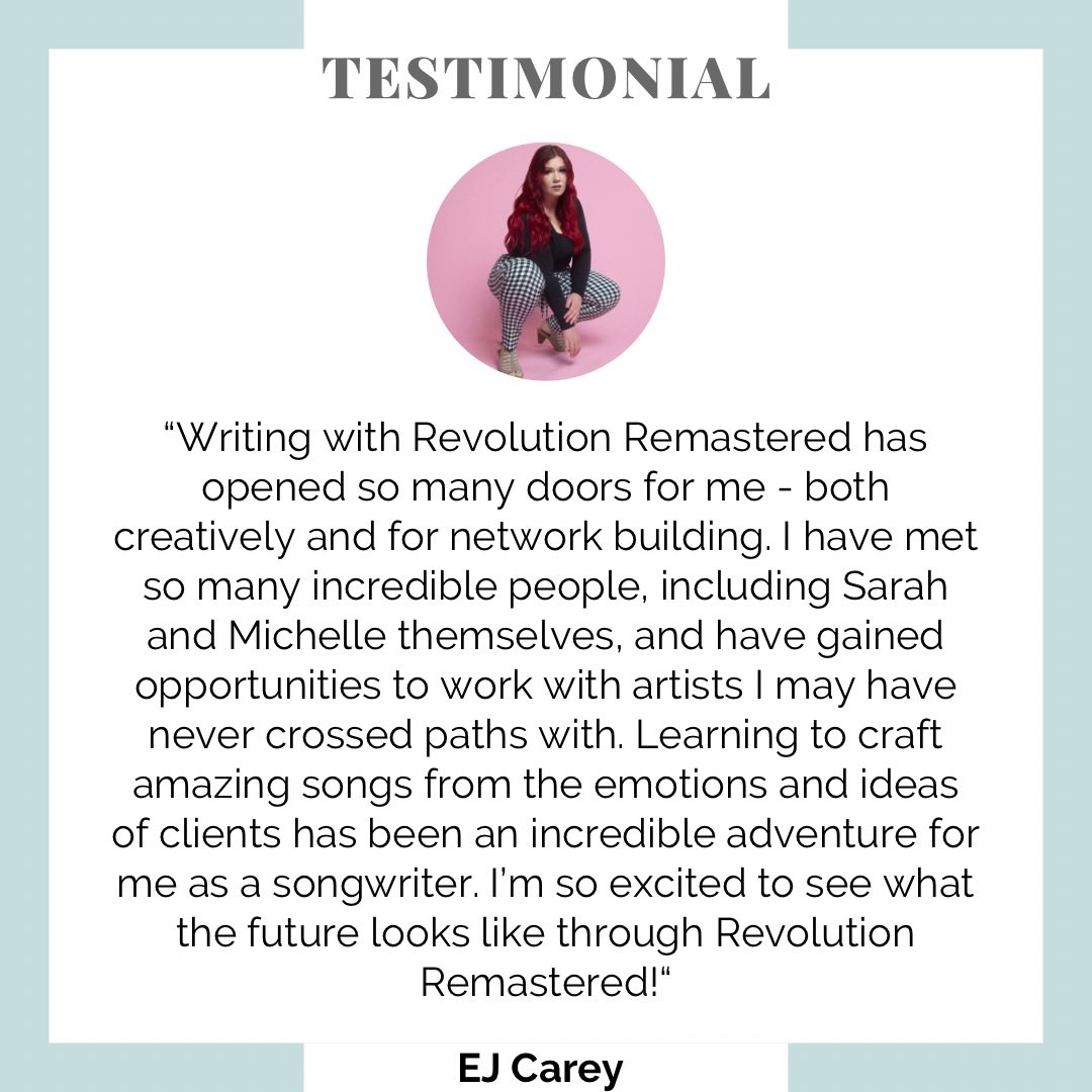 PutItInASong's tweet photo. Testimonial Tuesday! Great feedback from an amazing writer! 2022 is off with a bang! Can’t wait to keep working, growing and networking. @EJcareymusic we couldn’t have done it without you.
#testimonialtuesday #amazingsongwriter #teamworkmakesthedreamwork #offwithabang https://t.co/3mcNW49Wqf