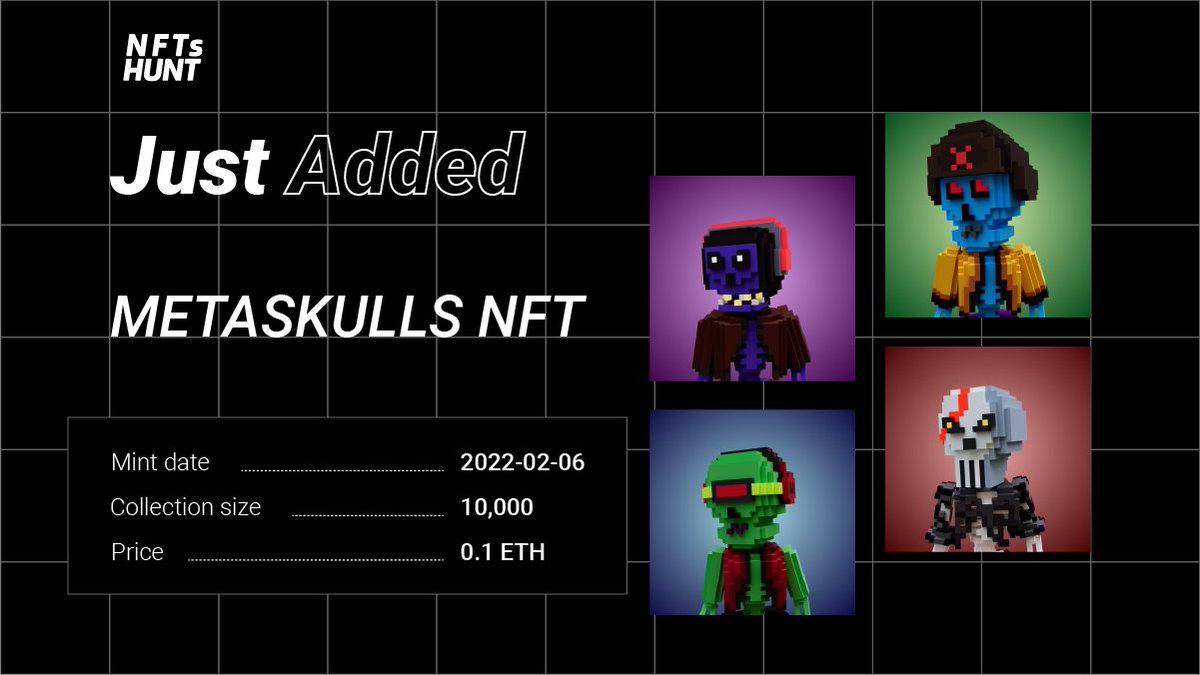 Just added <a href="/MetaSkullsNFT/">MetaSkulls 💀</a> on nftshunt.com 🥳 🚀

#NFT #NFTs #NFTCommunity #nftcollector #NFTdrops