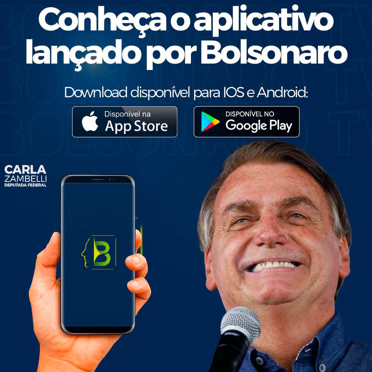 ZambelliRita_'s tweet image. Conheça o aplicativo lançado pelo Presidente @jairbolsonaro. Chamado “Bolsonaro TV”, o app propõe unificar as redes sociais de toda a família do presidente de modo a divulgar informações selecionadas.

Baixe o app: app.bolsonaro.tv