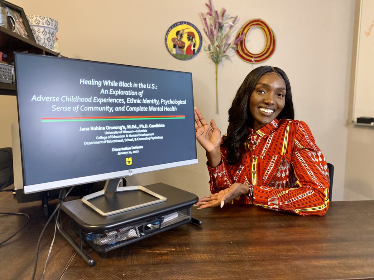 jrologist's tweet photo. On 1.24.2022, I proudly & successfully defended my dissertation & was officially announced as DR. JANA ROBINA ONWONG’A, PH.D. All praise to the Most High! Still processing it. Feeling relieved & overwhelmed with love, gratitude, & joy. My global village was in there deep. 🖤✨ https://t.co/LiTkoWZEA1