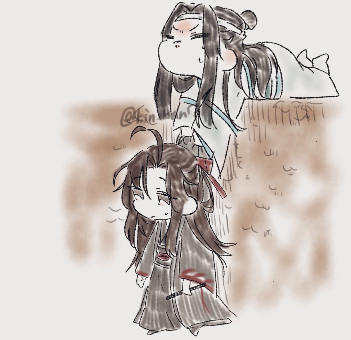 hanfu long hair chinese clothes robe black hair 2boys male focus  illustration images