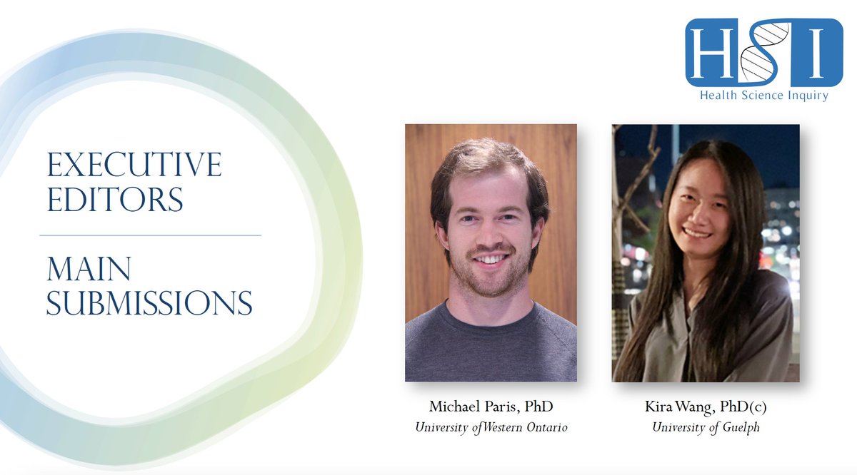HSInquiry's tweet photo. Today we're introducing our Executive Editors of Main Submissions, Mike Paris & Kira Wang! Mike is a postdoc at @WesternU and a valued HSI veteran. Kira is a PhD candidate at @uofg and new to the #ExecTeam, but you may recognize her from her #TopSubmission in our '19-'20 issue!🌟 https://t.co/tKjqLWFTse