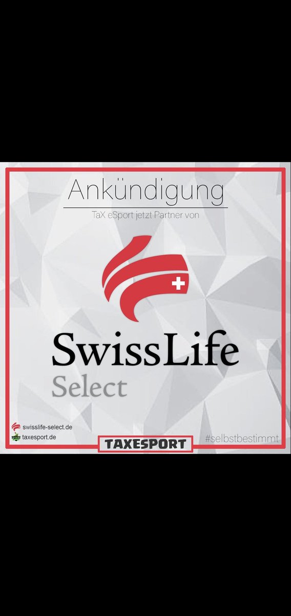 TaX eSport und Swisslife select sind jetzt Partner 💚❤
.
.
Mehr Informationen findet ihr unter taxesport.de oder
swisslife-select.de