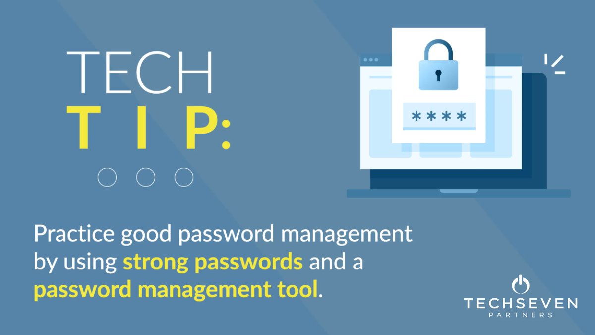 Tech7Partners's tweet image. Long gone are the days of a sticky note with your 2 passwords, (one to the bank, the other to everything else) taped to your monitor. With password management tools and research into password hygiene – it’s easier to be safe. Practice good password management! #passwordmanagment