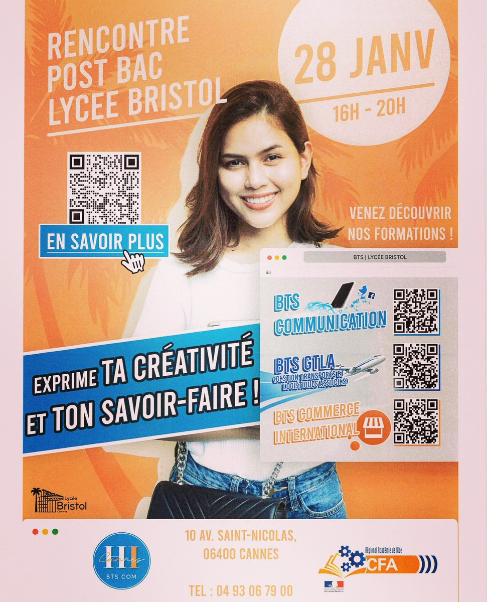 HI CANNES (@bristol__tv) on Twitter photo 📯 Venez nous rencontrer ce vendredi au <a href="/lyceebristol06/">Lycée Bristol</a> pour découvrir nos formations post-bac, parmi lesquelles le #BTS #communication ! 💻 🌍😎 #SaveTheDate
#Cannes #formations #orientation
#communicationdigitale @CDIBristol <a href="/hicannes1/">Hi Cannes</a> <a href="/villecannes/">Cannes</a> <a href="/RanCfa/">CFA RAN</a> <a href="/Boidalon/">🧡 #🅱︎🅾︎🅸🅳🅰︎🅻🅾︎🅽 🧡</a> 📯 Venez nous rencontrer ce vendredi au <a href="/lyceebristol06/">Lycée Bristol</a> pour découvrir nos formations post-bac, parmi lesquelles le #BTS #communication ! 💻 🌍😎 #SaveTheDate
#Cannes #formations #orientation
#communicationdigitale @CDIBristol <a href="/hicannes1/">Hi Cannes</a> <a href="/villecannes/">Cannes</a> <a href="/RanCfa/">CFA RAN</a> <a href="/Boidalon/">🧡 #🅱︎🅾︎🅸🅳🅰︎🅻🅾︎🅽 🧡</a>