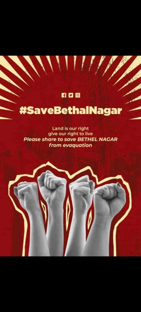 g00NmiLwFursxnR's tweet photo. #savebethalnagar 
   Land is our right
   Give our rights to live
Please share to save Bethel Nagar
   From evaquatio https://t.co/WXJDS1DAru