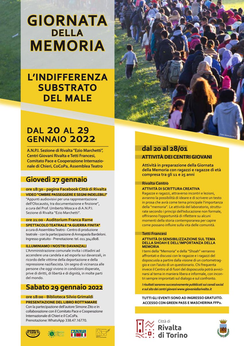 CittaMetroTO's tweet photo. #versoil27gennaio #giornatadellamemoria #giornodellamemoria
Celebrazioni a: #CaselleTorinese #Pianezza #Pinasca e #Santena
ℹ https://t.co/kIWnBfatyh https://t.co/Quv2GEl2g3