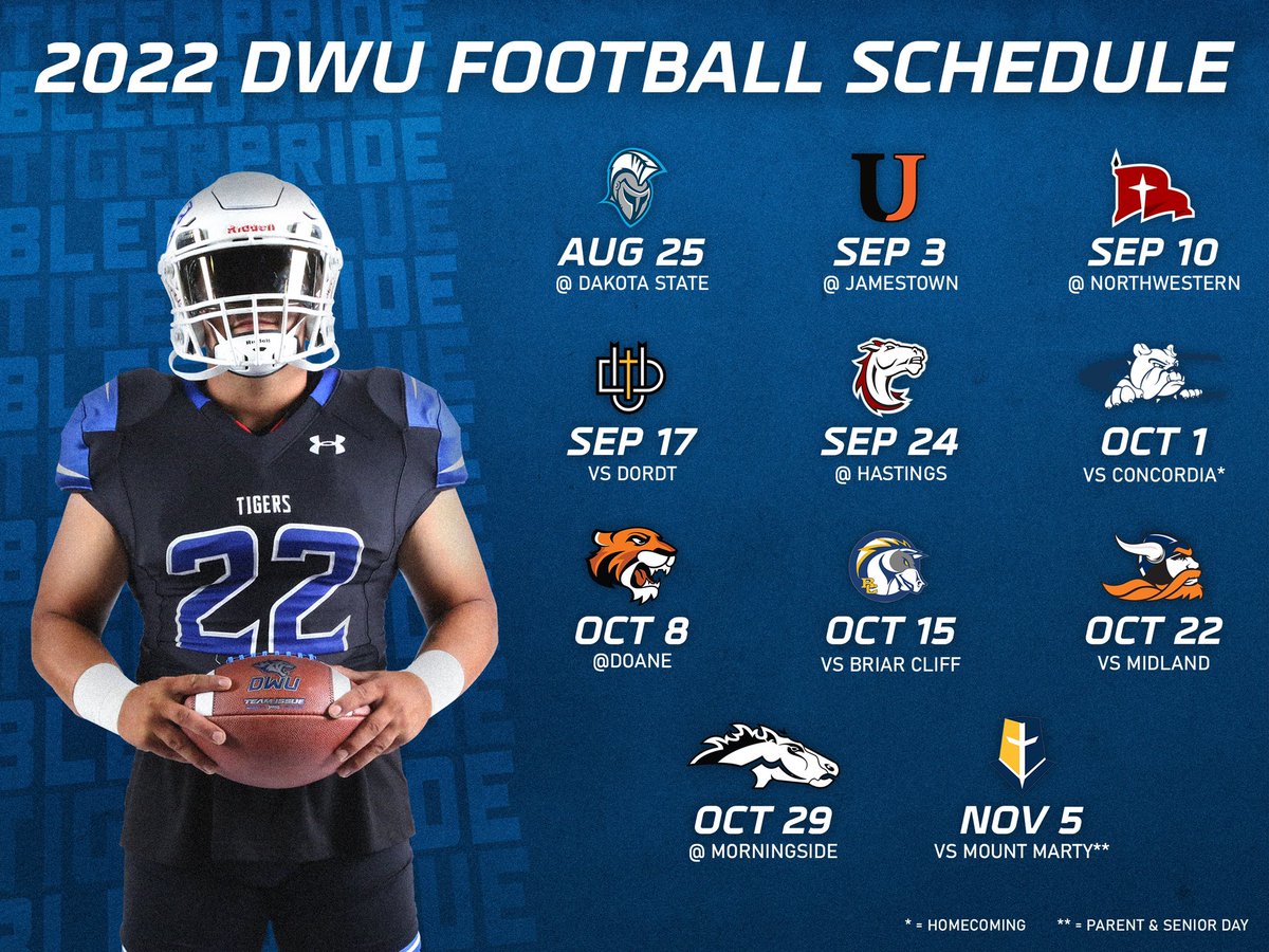poppapowerbomb's tweet photo. 2022 schedule graphic for @dwtigerfootball 

#GFX #ScheduleSZN #CFB https://t.co/Env8E7TDes