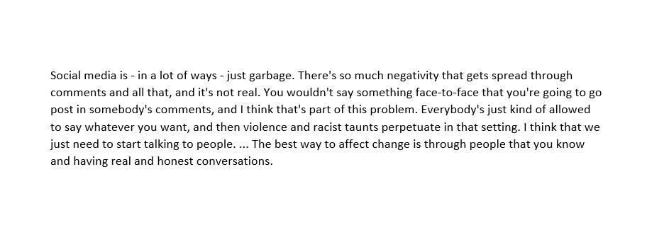 While discussing Jordan Subban, Kyle Okposo went into a broader view of the world and, specifically, social media's impact.