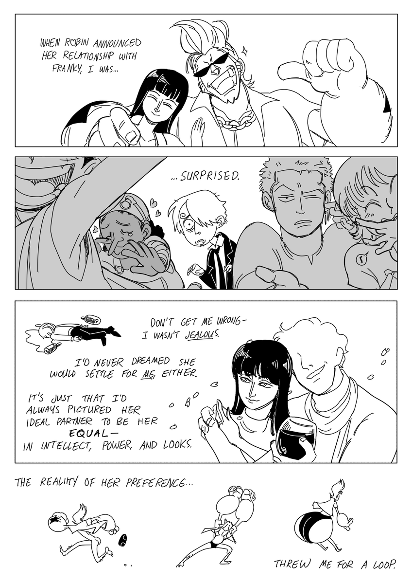 A short comic about Franky & Robin / Frobin, told through the lens of a boy who didn't realise how much he needed a positive relationship model. [#ONEPIECE] 