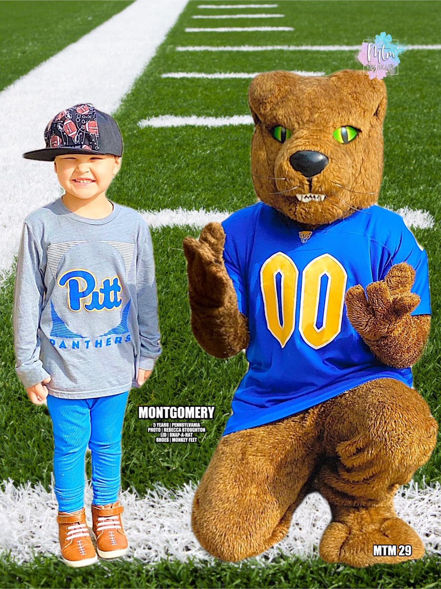 RebeccaAS33's tweet photo. @Pitt_FB @chipfanboy12821 @CoachDuzzPittFB @PittTweet @Pitt_ATHLETICS @PittFanaticsFB @ROCthePanther @Pitt_Cheer thank you for always being amazing for with kids! Monte &amp; #rocthepanther were featured in a magazine together! #H2P 💙💛 #mtmkidsmagazine https://t.co/0cRNjyYJ28