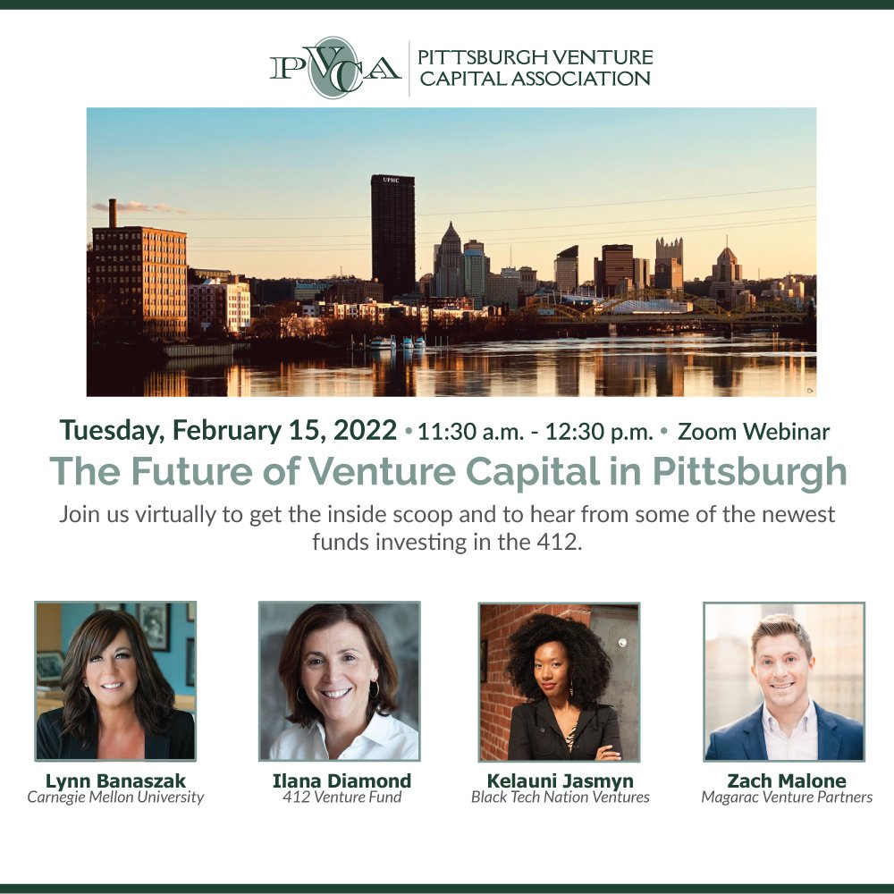 Join us virtually on Tuesday, February 15 at 11:30 AM to get the inside scoop on the future of venture capital in Pittsburgh and to hear from some of the newest funds investing in the 412. 

Learn more and register today at thepvca.org/event?id=86