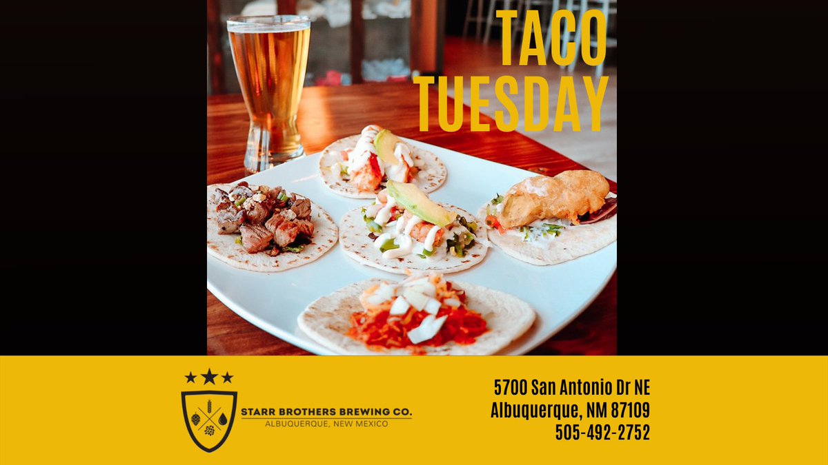Taco Tuesday - How good does a taco sound? Each taco $3.50 Chicken, Fish, Carne Adovada, Steak, Veggie&gt;&gt;Each Taco $3.50 🌮🍻⭐️ #tacosandbeers #craftbeer #nmbreweries #abqbreweries #bestbreweryABQ #beerme #drinklocalabq #ABQCraftBeer #TacoTuesday ow.ly/WaxM50HCvSg