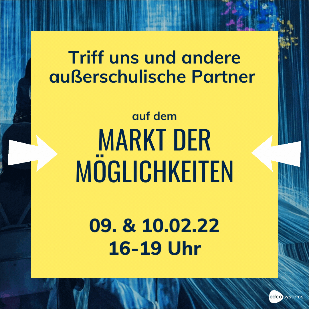 Der Markt der Möglichkeiten ist eine digitale Messe für Lehrer:innen und außerschulische Partnerorganisationen und findet am 09. &amp; 10. Februar 2022, von 16 bis 19 Uhr statt.  Auch #wirfürschule ist dabei. 🙂

👉 Hier findest Du den Anmeldelink:  bit.ly/markt-der-moeg…