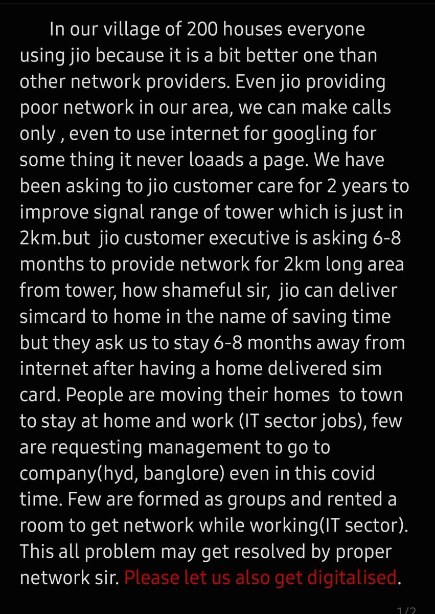 sivatheja_as's tweet photo. Jio customer care executive asking 6-8months period to resolve the issue sir, please understand the problem,do needfull sir.@reliancejio @MukeshAmba @digitalindia @ysjagan @PMOIndia  @TRAI https://t.co/9QwaWQJxmH