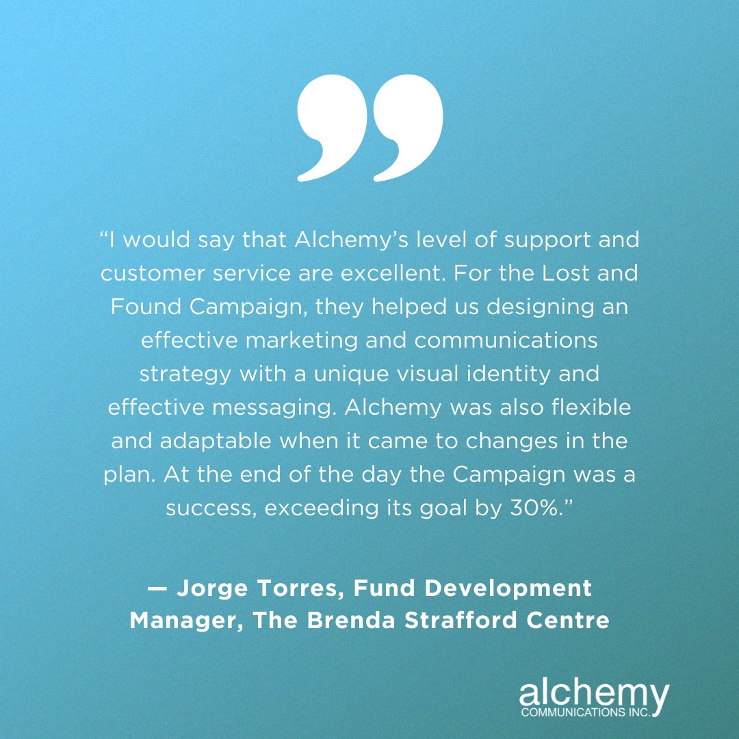 AlchemyPR's tweet photo. #TestimonialTuesday
-Jorge Torres, Fund Development Manager, The Brenda Strafford Centre
https://t.co/PeNwAMnzic #FundDevelopmentStrategy #NonProfit #AlchemyPR https://t.co/GRQiXUyxsR