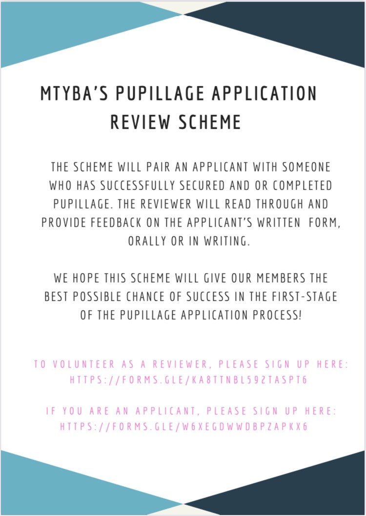 MTYoungBar's tweet image. MTYBA are launching our first Pupillage Application Review Scheme! Please see details below as to how you can get involved – as an application reviewer or an applicant!