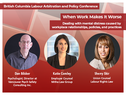 LancasterCanada's tweet photo. 📢 ICYMI! Our B.C. Labour Arbitration and Policy Conference on Mar. 2 will explore dealing with mental distress caused by workplace relationships, policies, &amp; practices, and extent to which caselaw on racial discrimination &amp; harassment is evolving. https://t.co/wBILOc4846 https://t.co/k5v1RU2psA