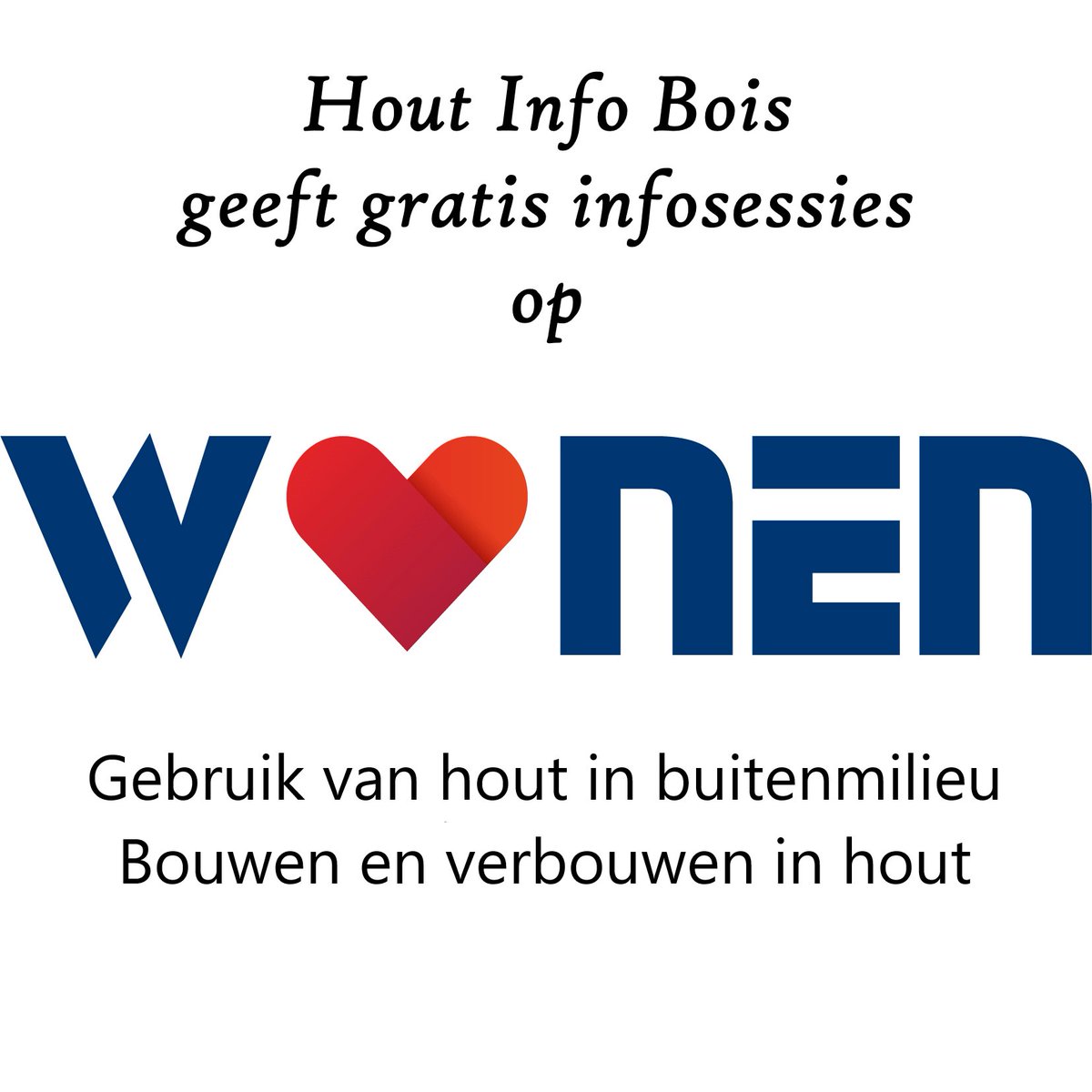 Hout Info Bois heeft een stand op de beurs Wonen! Kom langs voor gericht technisch advies, of kom één van de informatieve presentaties bijwonen (29/1, 30/1, 4/2, 5/2 en 6/2). Meer info en gratis toegangstickets: houtinfobois.be/nl/hout-info-b…

#hout #wonen #mechelen #bouwen #verbouwen