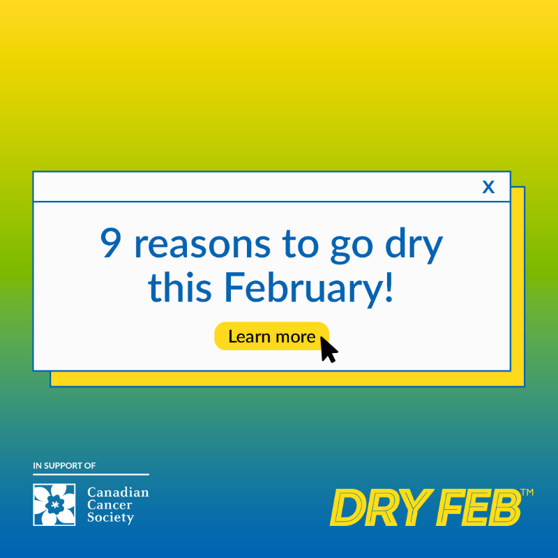 cancersociety's tweet photo. Did you know? The less alcohol you drink, the more you reduce your cancer risk. Join #DryFeb and go alcohol-free for a month – you'll improve your health while raising funds for groundbreaking cancer research. Learn about more benefits of going dry and RT to share with others!