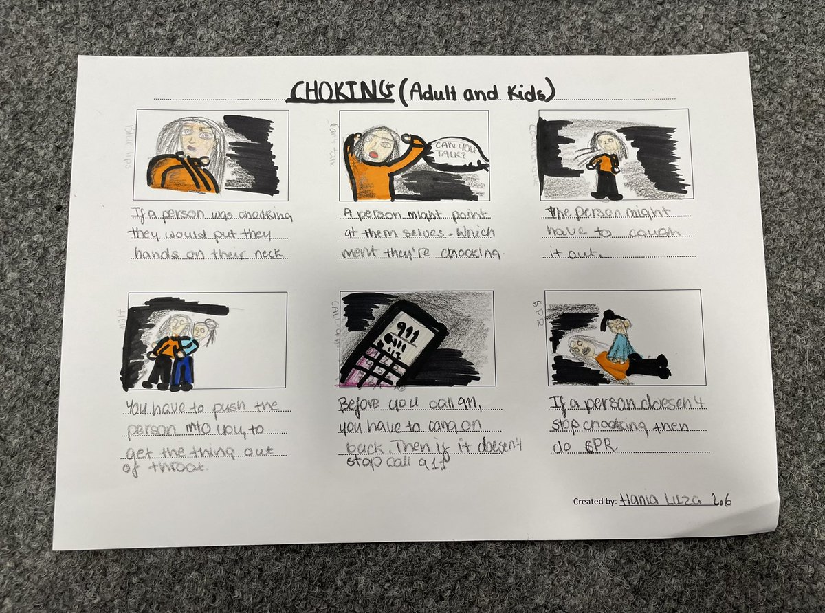 CWilkinson_PE's tweet photo. 2F2 created comic strips in First Aid today🚑
We looked at how to help Adults, Children and Babies who are choking!
#WeaReQHS https://t.co/s8jVSofTCx
