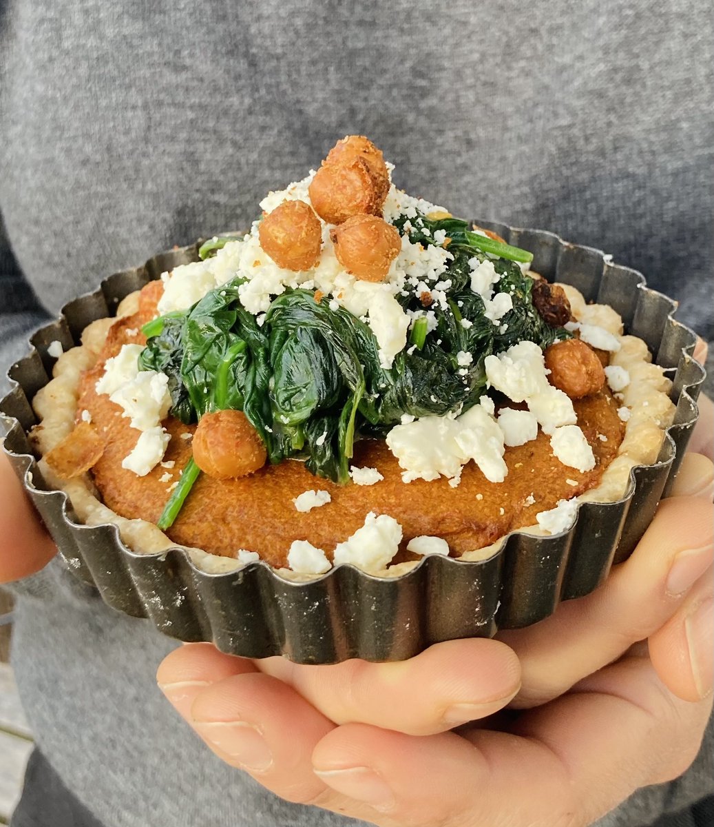 It's Tart Tuesday! This week's flavor is a creamy carrot base with coconut spinach, feta cheese and crispy chickpeas.   Come on in and see us, we'll be open until 5PM!