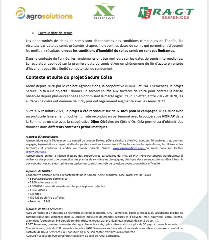 agrosolutions's tweet photo. #SecureColza 🌱 Les 1ers résultats du projet sur l’implantation du #colza ont été présenté en 2021. Ce communiqué présente un rappel du protocole et de ses objectifs ainsi que l’analyse des données récolte et des résultats économiques
➕ d’infos ici ⤵️⤵️
https://t.co/wdaZDAciMI https://t.co/jxmPVx4Mtg